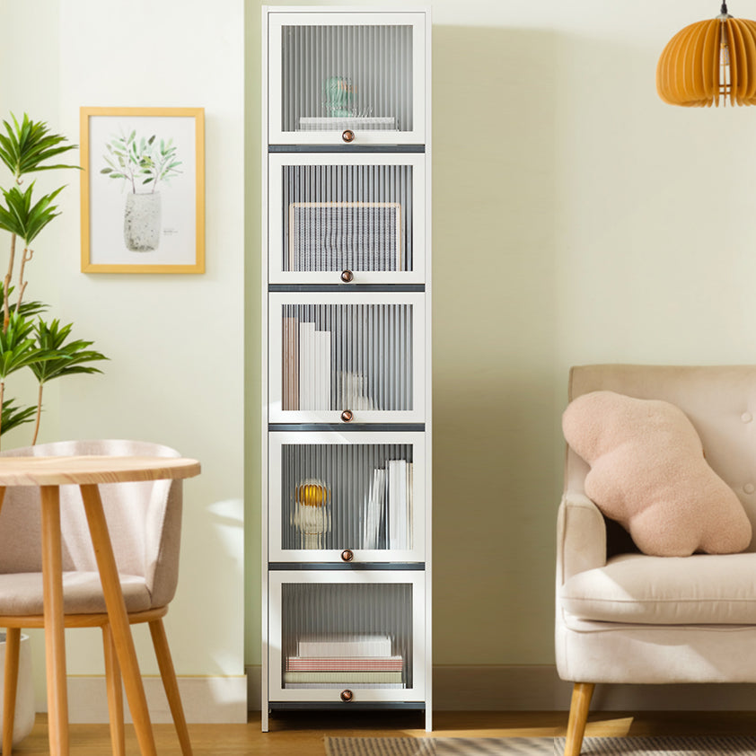 Contemporary Bamboo Accent Cabinet in White 12.6" D Chest with Glass Paned