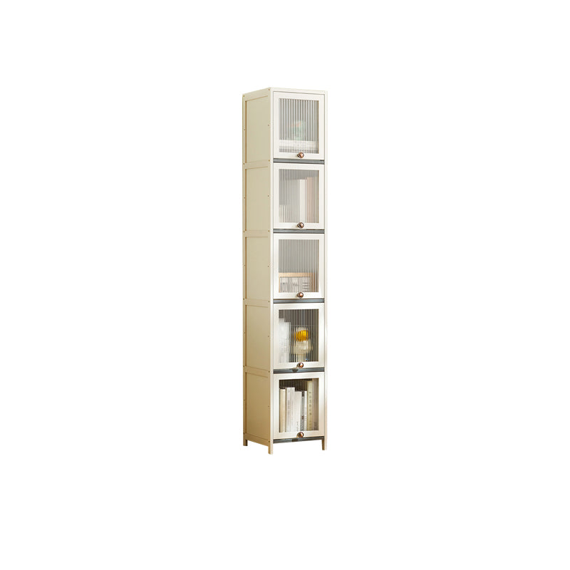 Contemporary Bamboo Accent Cabinet in White 12.6" D Chest with Glass Paned
