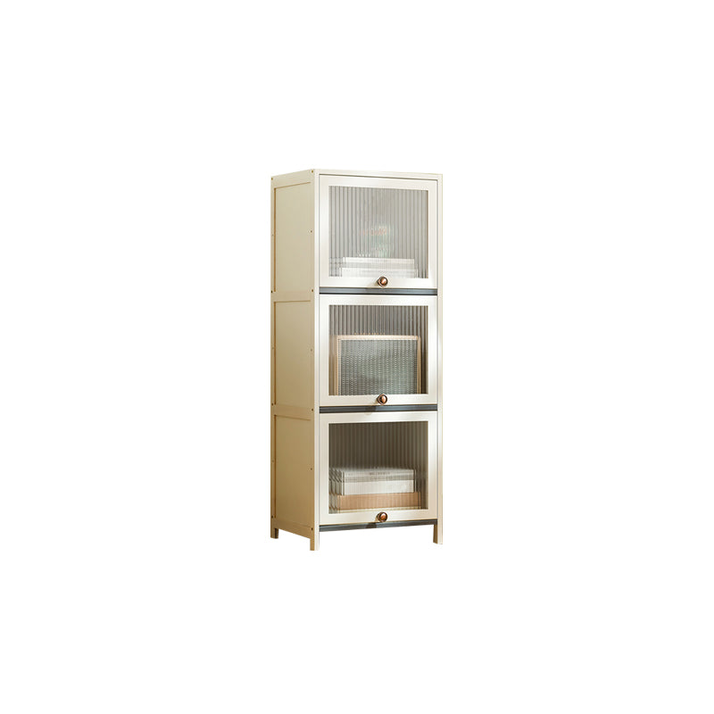 Contemporary Bamboo Accent Cabinet in White 12.6" D Chest with Glass Paned