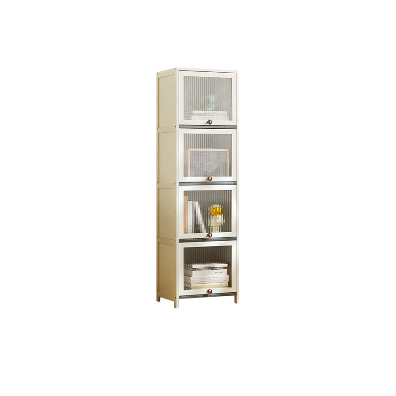 Contemporary Bamboo Accent Cabinet in White 12.6" D Chest with Glass Paned