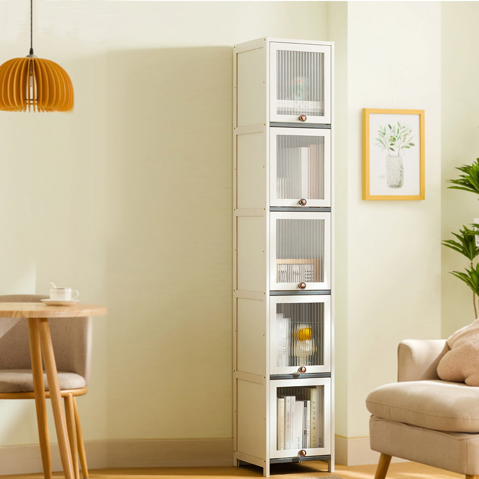 Contemporary Bamboo Accent Cabinet in White 12.6" D Chest with Glass Paned