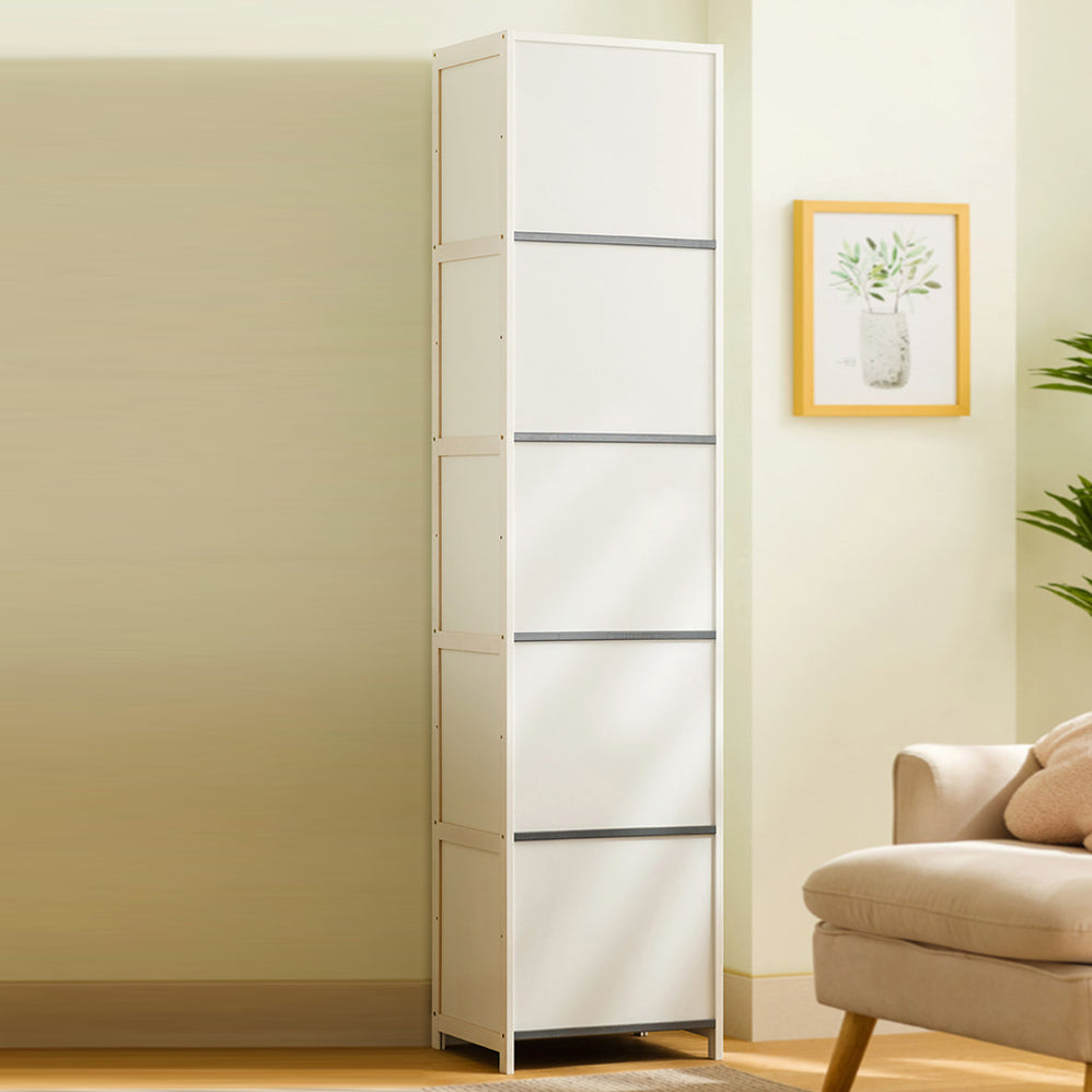Contemporary Bamboo Accent Cabinet in White 12.6" D Chest with Glass Paned