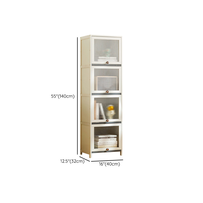 Contemporary Bamboo Accent Cabinet in White 12.6" D Chest with Glass Paned