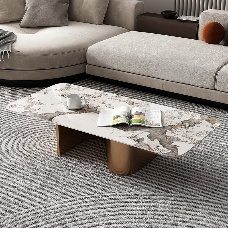 Glam Abstract Coffee Table Slate Coffee Cocktail Table, Brushed