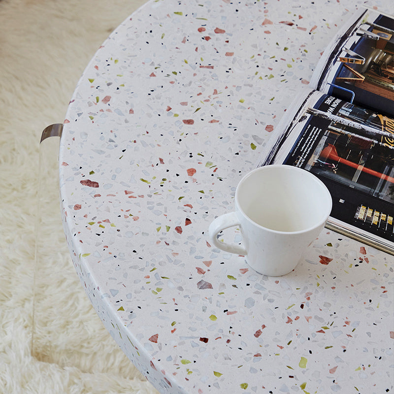 Contemporary Round Terrazzo Cocktail Table Metal/Acrylic 3 Legs Coffee Table