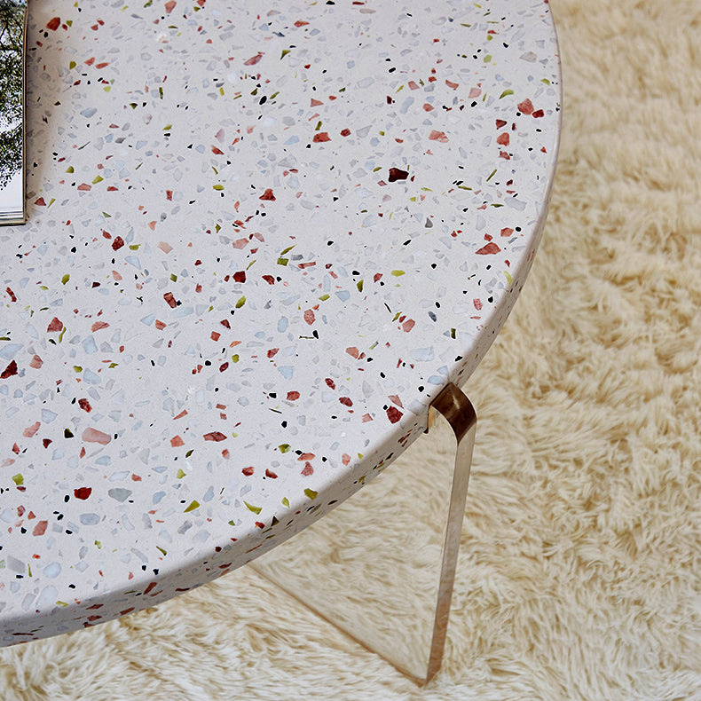 Contemporary Round Terrazzo Cocktail Table Metal/Acrylic 3 Legs Coffee Table