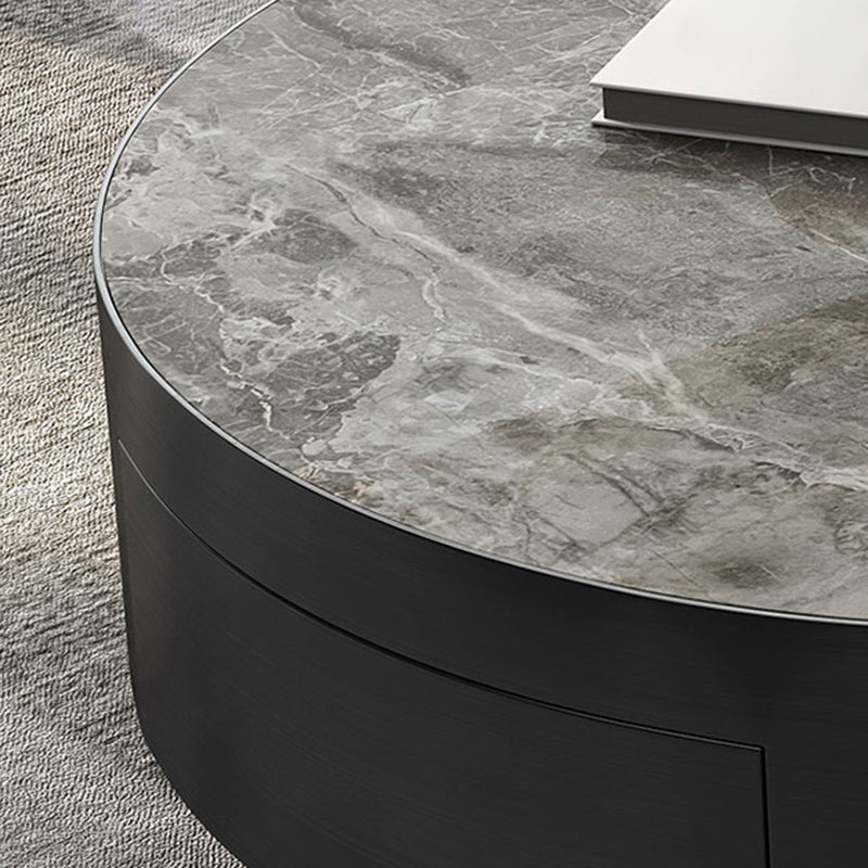 Pedestal Glam Coffee Table Slate Nesting Coffee Table Set with Drawer