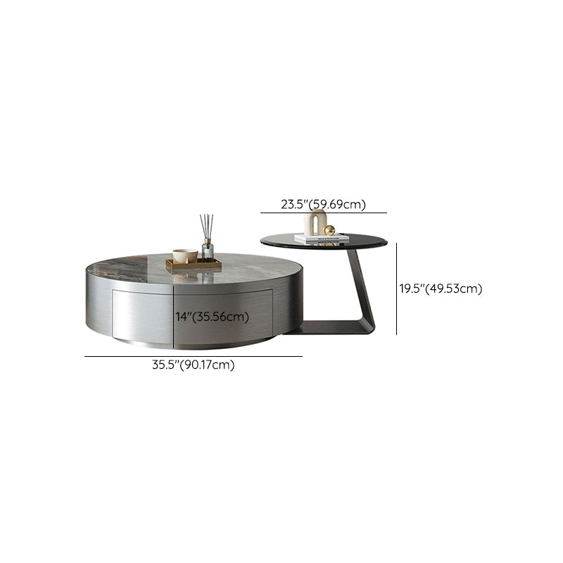 Pedestal Glam Coffee Table Slate Nesting Coffee Table Set with Drawer