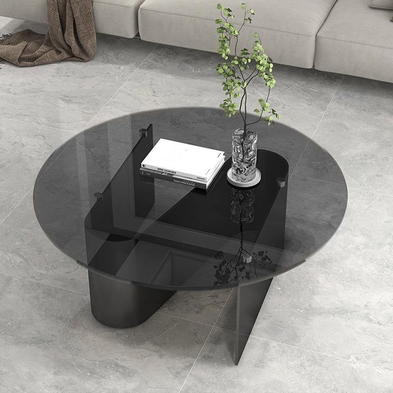 Round Glass Top Bunching Tables Black Abstract Coffee Cocktail Table