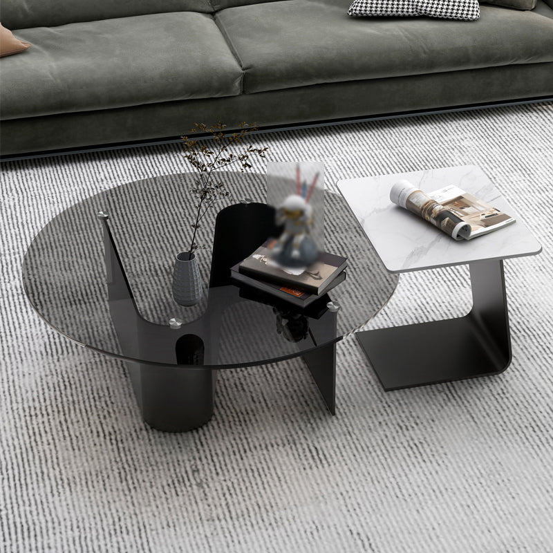 Round Glass Top Bunching Tables Black Abstract Coffee Cocktail Table