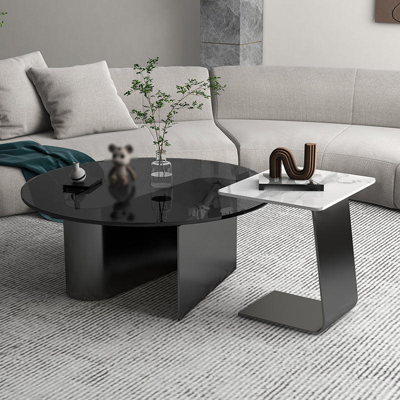 Round Glass Top Bunching Tables Black Abstract Coffee Cocktail Table