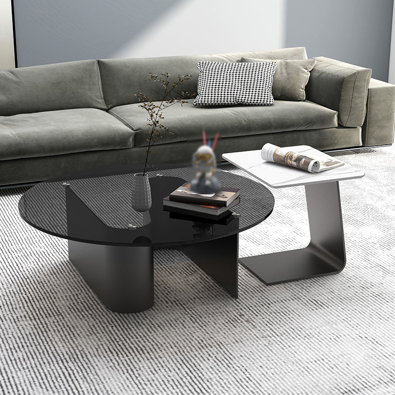 Round Glass Top Bunching Tables Black Abstract Coffee Cocktail Table