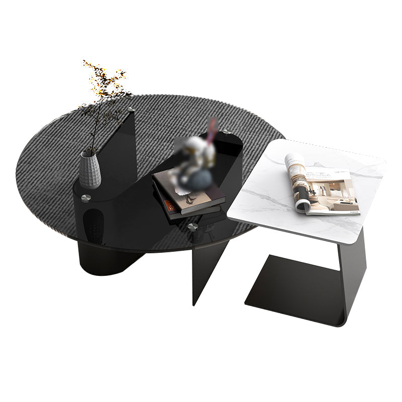Round Glass Top Bunching Tables Black Abstract Coffee Cocktail Table