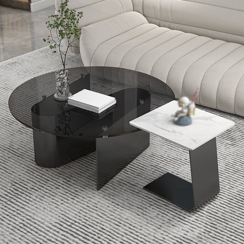 Round Glass Top Bunching Tables Black Abstract Coffee Cocktail Table