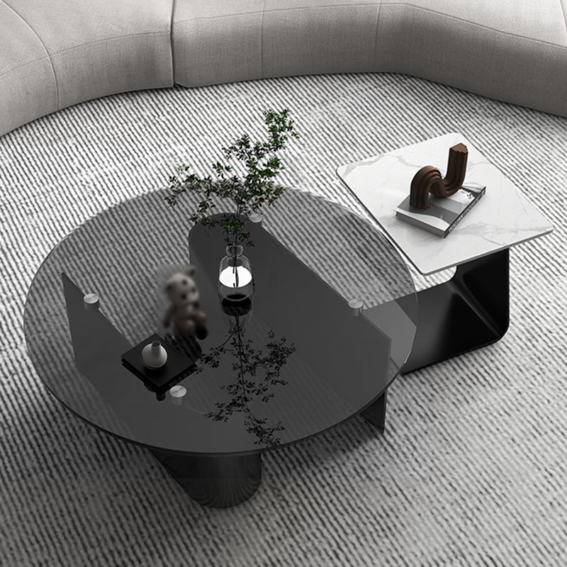 Round Glass Top Bunching Tables Black Abstract Coffee Cocktail Table