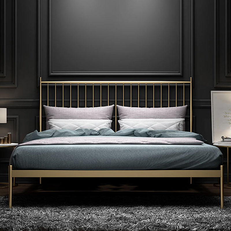 Metal and Wood Standard Bed Rectangular Slat Bed with Headboard