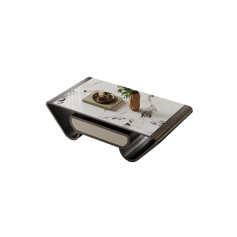 Slate Abstract Coffee Table Glam Rectangular Cocktail Table with Storage Drawer