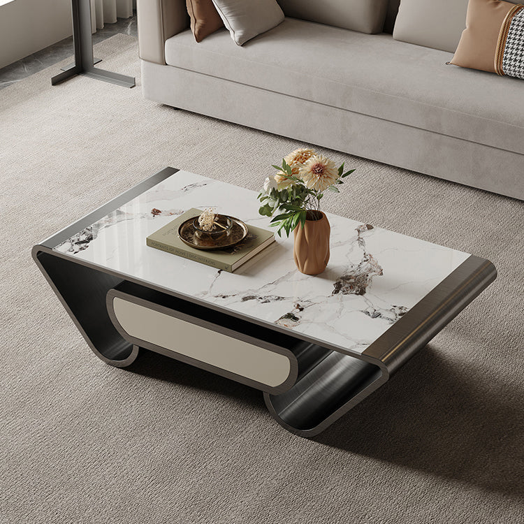 Slate Abstract Coffee Table Glam Rectangular Cocktail Table with Storage Drawer