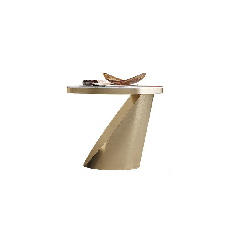 Slate and Metal Coffee Table Pedestal Round Cocktail Table with Drawer