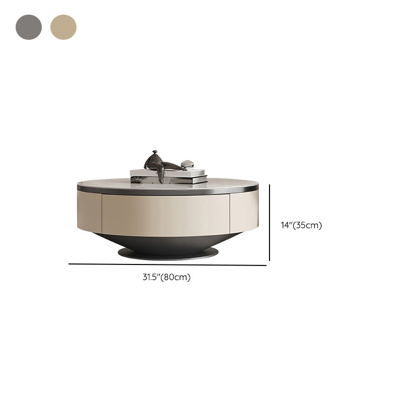 Slate and Metal Coffee Table Pedestal Round Cocktail Table with Drawer