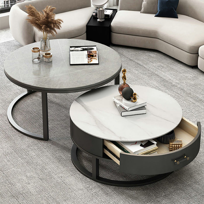 Frame Coffee Table Set Slate Cocktail Table with Storage Drawers