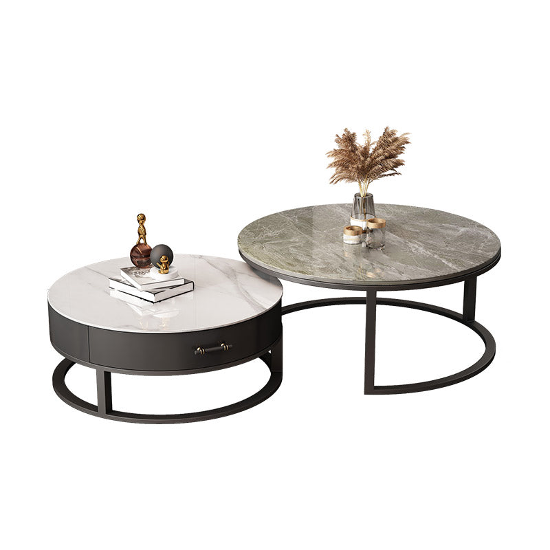 Frame Coffee Table Set Slate Cocktail Table with Storage Drawers