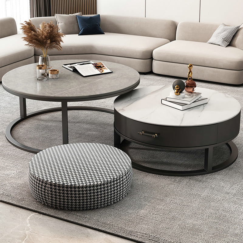 Frame Coffee Table Set Slate Cocktail Table with Storage Drawers