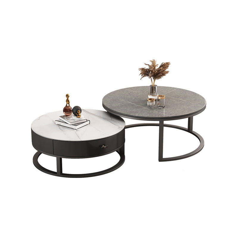 Frame Coffee Table Set Slate Cocktail Table with Storage Drawers