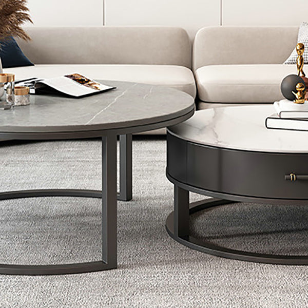 Frame Coffee Table Set Slate Cocktail Table with Storage Drawers
