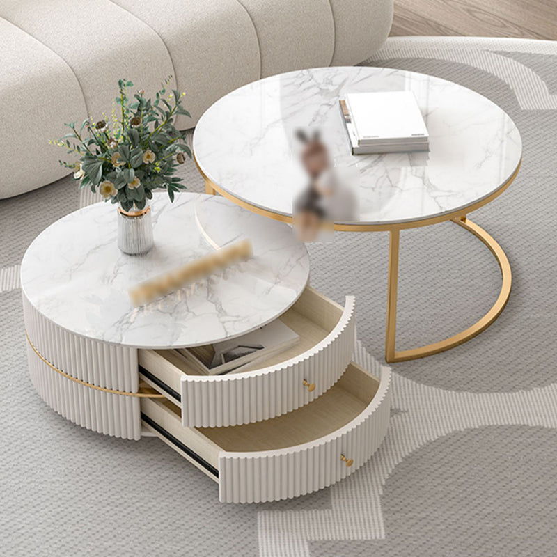 Round Nesting Coffee Table Set Frame Coffee Table with Storage
