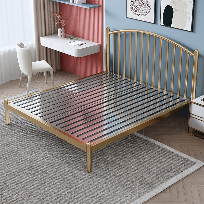 Metal Bed Frame in Stainless Steel 40.16" H Open-Frame Bed with Headboard