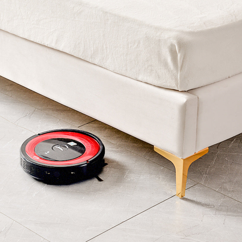 Contemporary Genuine Leather Upholstered Platform Bed White Bed Frame