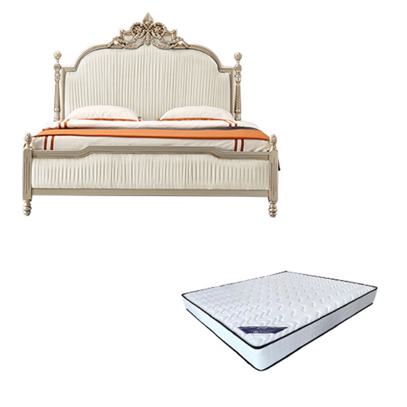 Victorian Upholstered Bed Frame with Nailhead Mattress Included Solid Wood Standard Bed