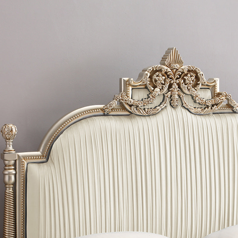 Victorian Upholstered Bed Frame with Nailhead Mattress Included Solid Wood Standard Bed