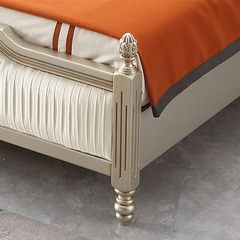 Victorian Upholstered Bed Frame with Nailhead Mattress Included Solid Wood Standard Bed