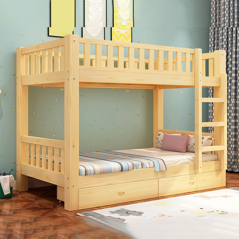 Solid Wood Bunk Bed Contemporary Rubberwood Bed with Headboard