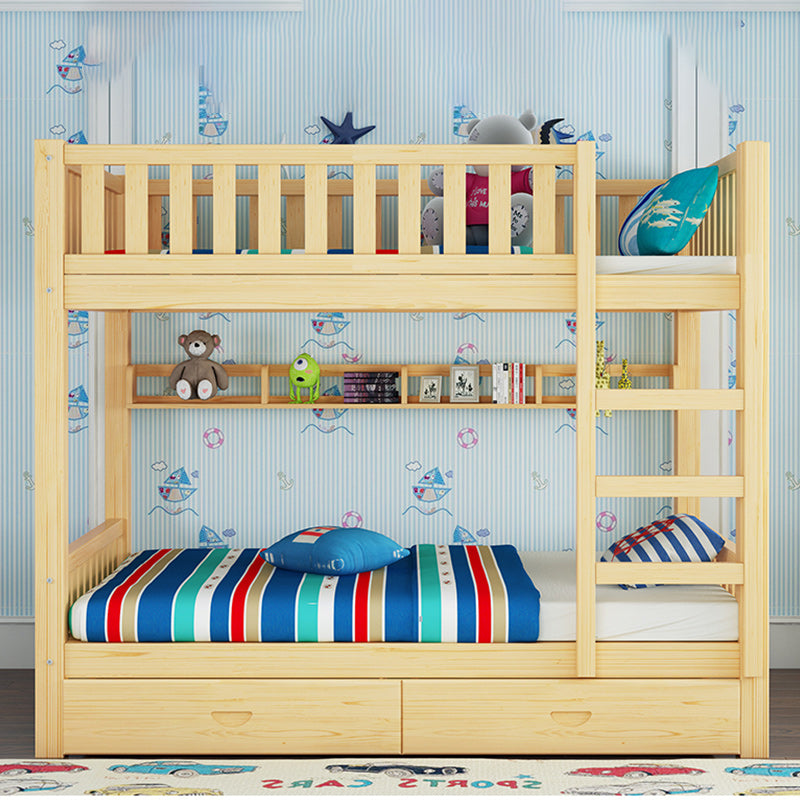 Solid Wood Bunk Bed Contemporary Rubberwood Bed with Headboard