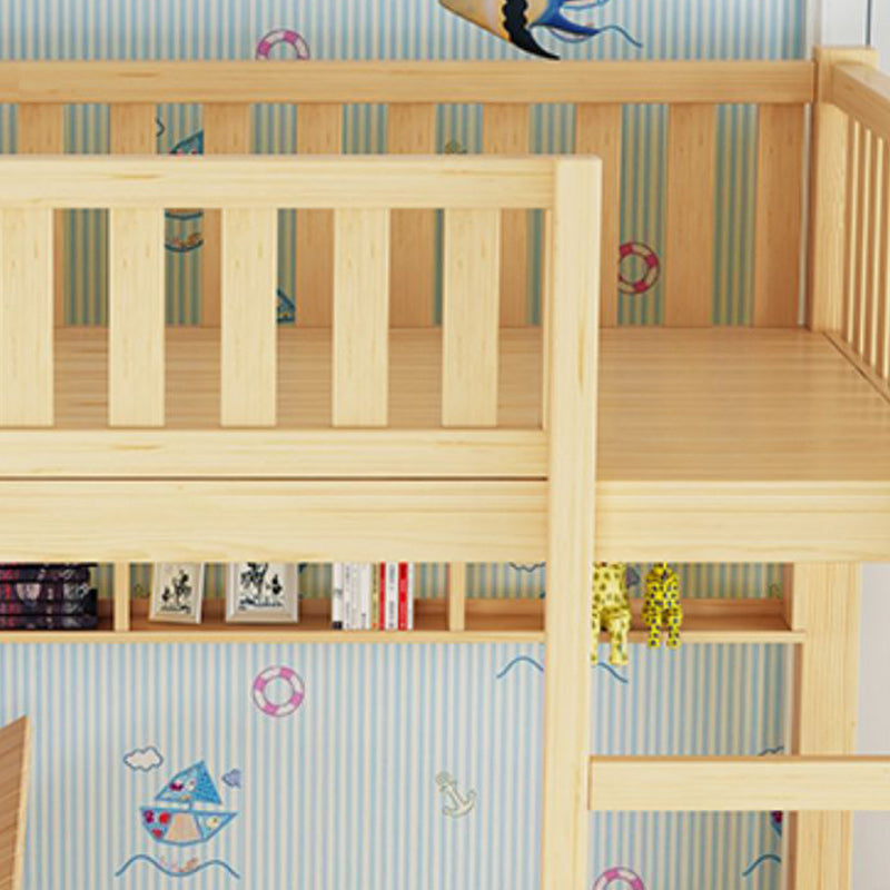 Solid Wood Bunk Bed Contemporary Rubberwood Bed with Headboard