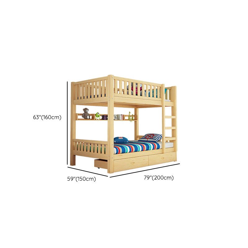 Solid Wood Bunk Bed Contemporary Rubberwood Bed with Headboard
