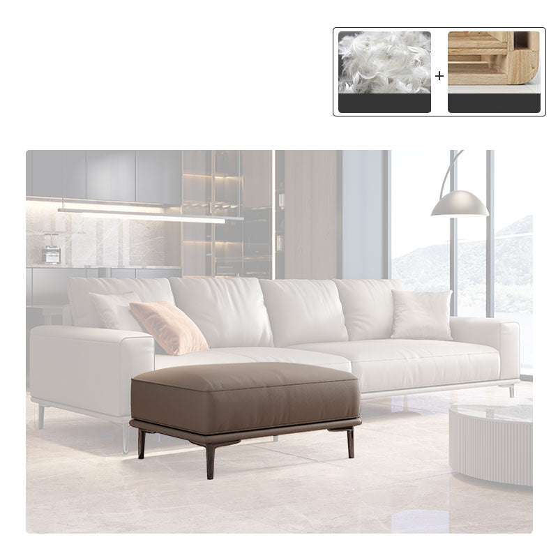 Mid Century Modern Genuine Leather White Pillows Square Arm Living Room Seating