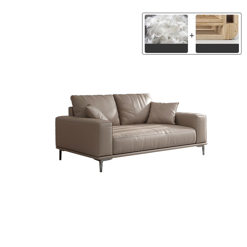 Mid Century Modern Genuine Leather White Pillows Square Arm Living Room Seating
