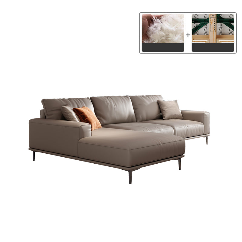 Mid Century Modern Genuine Leather White Pillows Square Arm Living Room Seating