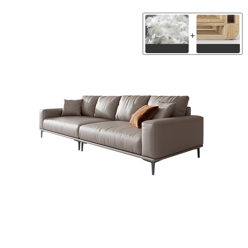 Mid Century Modern Genuine Leather White Pillows Square Arm Living Room Seating