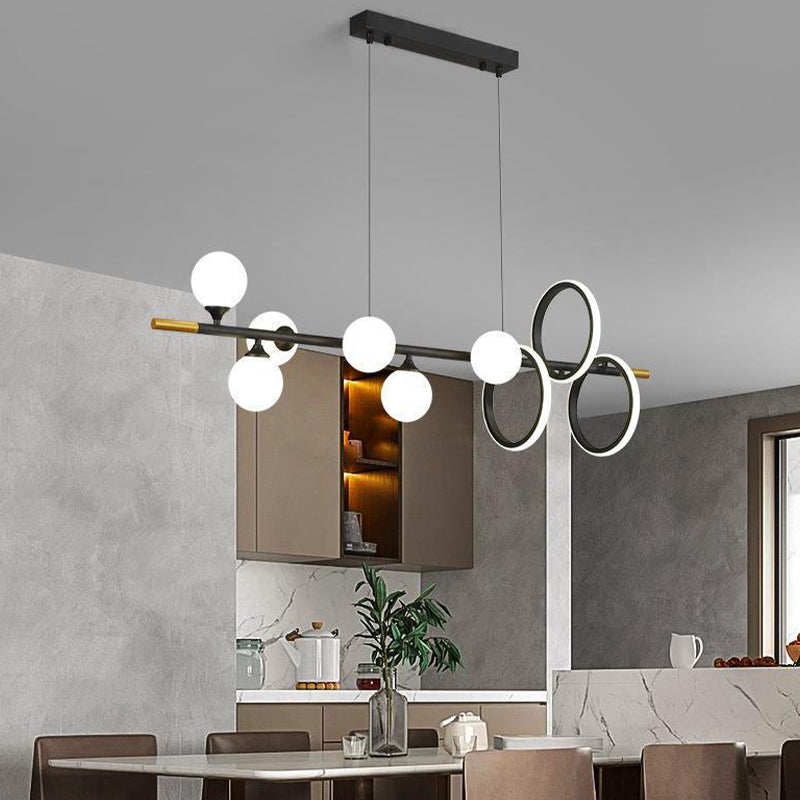 9-Light Black Kitchen Island Lighting Modernism Metal Shaded Ceiling Light