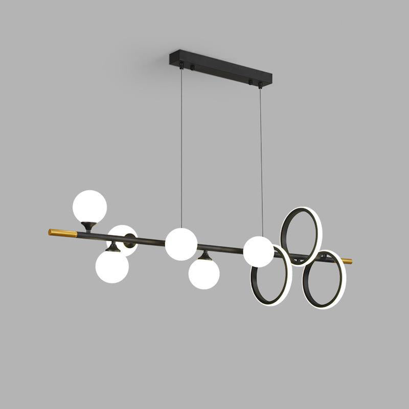 9-Light Black Kitchen Island Lighting Modernism Metal Shaded Ceiling Light