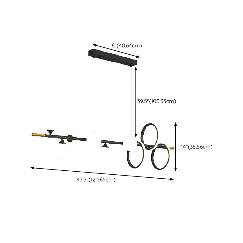9-Light Black Kitchen Island Lighting Modernism Metal Shaded Ceiling Light