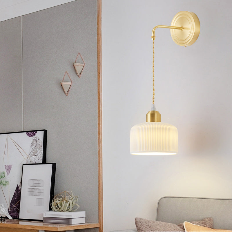 Nordic Style Wall Light Cylinder Shape Wall Lamp with Ceramic Shade for Bedroom