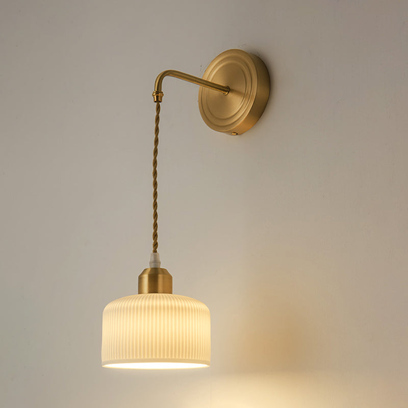 Nordic Style Wall Light Cylinder Shape Wall Lamp with Ceramic Shade for Bedroom