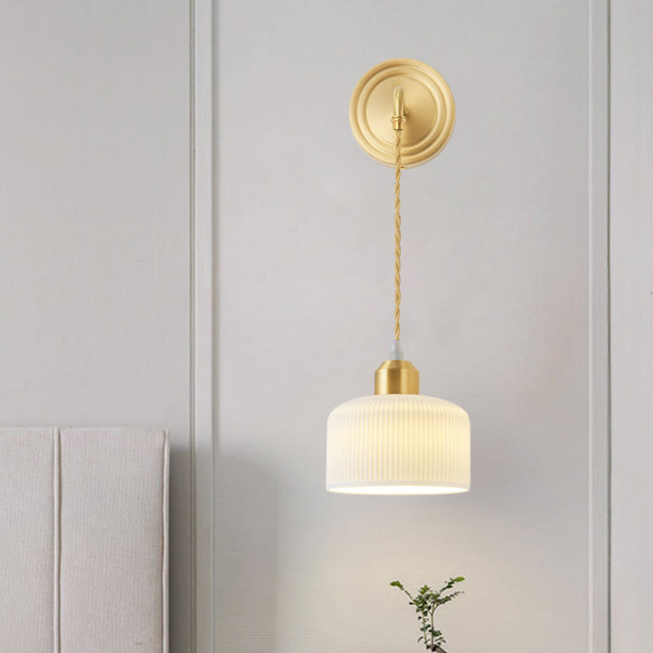 Nordic Style Wall Light Cylinder Shape Wall Lamp with Ceramic Shade for Bedroom