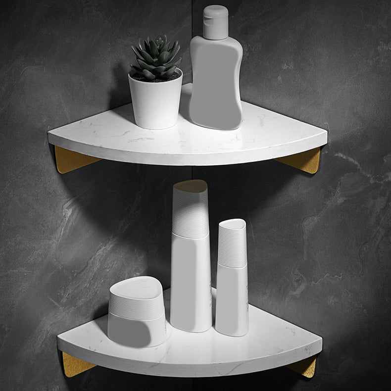 Marble 2 Piece Bathroom Accessory Set Brushed Metal Bath Shelf